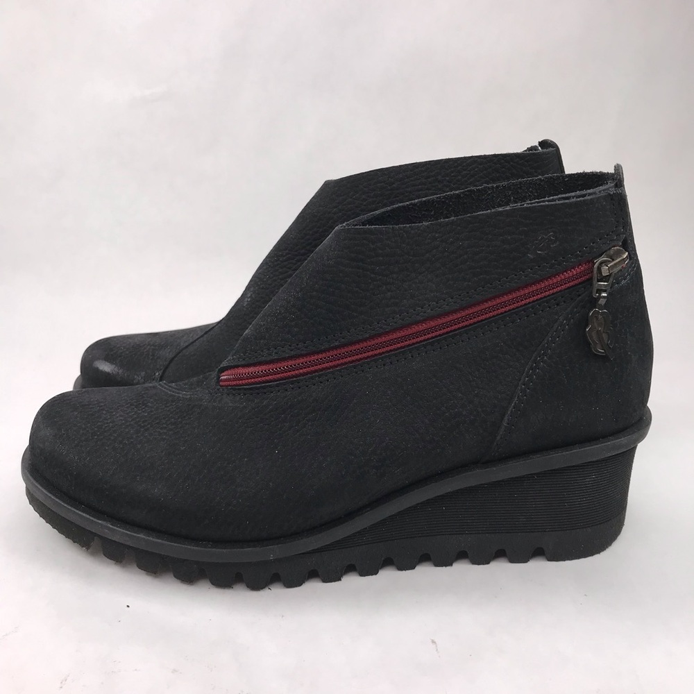 LOINTS OF HOLLAND Fusion Black Nubuck Leather Bootie Wedge Shoe - Picture 3 of 12